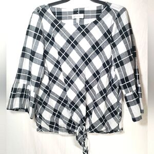 Rafaella Black and White Plaid Button Down Shirt With Tie Sz L